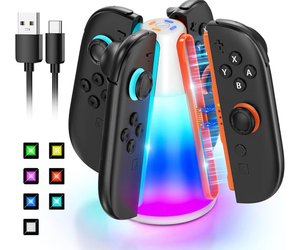lot 4545 image: Controller Charger Dock for Nintendo Switch 2 2025 for Joycon 2, 4-in-1 Magnetic Dual Direction Fast Charging Stand Station with 10 RGB Light Modes for Switch 2 Accessories - Retail $0