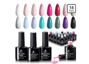 lot 4546 image: SUNUV 16 Color Gel Nail Polish Kit with Base Top Coat,White Black Pink Nude Silver Glitters Gel Polish Set, Manicure Set Salon DIY Home Gift - Retail $0