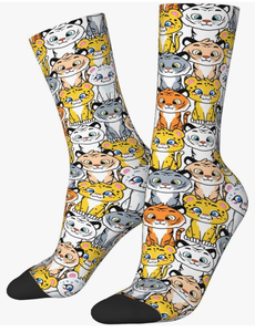 lot 4558 image: Cute Big Cats Seamless Pattern Socks For Men Women Gift Sport Crew Socks Funny Wicking Socks - Retail $0