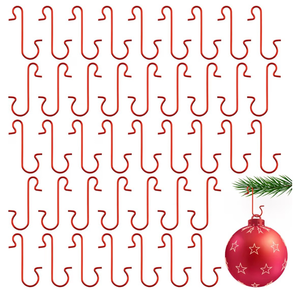 lot 4563 image: 100 Pack Ornament Hooks, Christmas Ornament Hooks for Christmas Ornaments Metal Wire Hooks Ornament Hangers with Storage Box for Xmas Tree Outdoor Decorations, Red - Retail $0