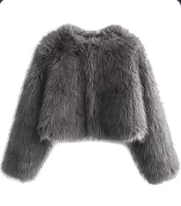 lot 4573 image: QUENTY PIELES Womens Faux Fur Cropped Coat Long Sleeve Open Front Winter Jacket XL - Retail $0