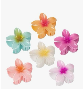 lot 4574 image: 9Pcs Flower Claw Clips for Thick Hair - Hair Clips for Girls Gifts- Cute Hawaiian Flower Hair Clips for Women - Large Plumeria hair clips - Summer Beach Accessories for Women Girls - Retail $0