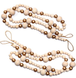 lot 4582 image: Christmas Tree Wood Bead Garland 2pk 4 Feet Each (8 Feet Total), Wood Tree Garland for Tree, Wooden Beads - Retail $0