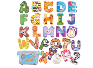 lot 4585 image: OMyFav Large Wooden Alphabet Magnets - 26 Durable Animal-Themed Magnetic Letters for Toddlers and Kids, Colorful ABC Toy Set for Preschool Learning, Spelling, and Fridge Play - Retail $0