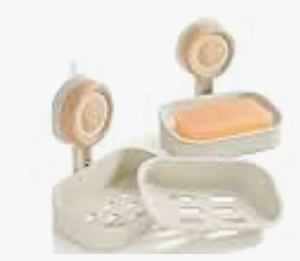 lot 4617 image: Suntree Soap Dish for Shower, Milky White Suction Cup Soap Holder with Self-Draining Design and Sponge Tray, No Drilling Bathroom & Kitchen Storage - Retail $0