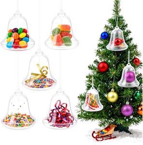 lot 4618 image: VOSAREA 5pcs Clear Plastic Bell Ornaments Christmas Hanging Bell Box DIY Transparent Fillable Ball Holiday Candy Boxes Xmas Tree Baubles Ball for Christmas Party Supplies - Retail $0