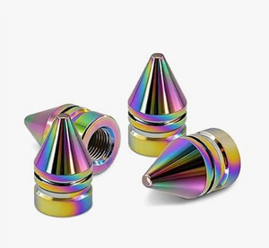 lot 4623 image: QZTYTY 4PCS Car Tire Valve Caps, Air Valve Covers, Spike Aluminium Alloy Auto Air Pressure Stem Caps, Universal Waterproof Air Caps Car Accessories for SUVs Trucks Motorcycles (Colorful) - Retail $0