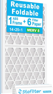 lot 4630 image: 14x25x1 Air Filter MERV 8, 1 Foldable Frame  6 Refills for Home AC Furnace & HVAC (Actual Size 13.75x24.75x0.75) DUST, Pet, & Allergy - Retail $0