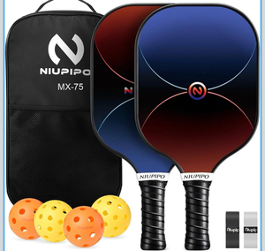 lot 4639 image: niupipo Pickleball Paddles Set of 241, USAPA Approved Carbon Fiber & Fiberglass Hybrid, Easy Power, Polypropylene Honeycomb Core, Cushioned 4.72 Grip, BagCover, Pickleball Paddle Set for Men Women - Retail $0