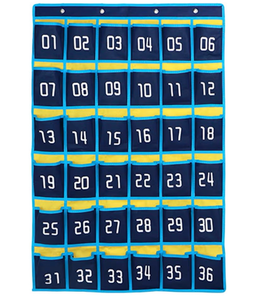 lot 4641 image: Loghot Classroom Accessories Closet Pocket Chart for Cell Phones Holder Wall Door Hanging Organizer (36 Pockets Blue) - Retail $0