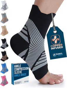 lot 4647 image: Doctors Select Copper Ankle Sleeve - Copper Ankle Braces for Men, Ankle Support Foot Brace, Toeless Compression Socks, Black - Retail $0