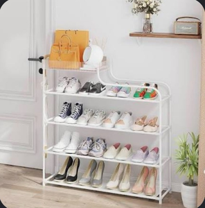 lot 4655 image: Sywhitta 4-Tier Free Standing Shoe Rack with Storage Boxes - High Capacity Organizer for Corridor, Living Room, Balcony, Bedroom, White - Retail $0