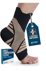 lot 4658 image: Doctors Select Copper Ankle Sleeve - Foot and Ankle Compression Sleeve, Arch Support Socks, Compression Ankle Brace, Black with Copper - Retail $0