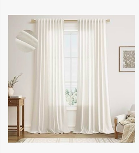 lot 4667 image: Faux Linen Semi Sheer Extra Wide Room Divider Curtain with Flexible Curtain Track, Light Filtering Privacy Drapes for Sliding Glass Door, Living Room Bedroom, Sunset Orange,100 W x 108 L,1 Panel - Retail $0