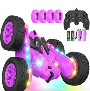 lot 4676 image: Terucle Remote Control Car, Rc Cars Stunt RC Car Toys New Upgraded Strip Lights and Headlights Girl Toys Double-Sided 360° Rotating 4WD Drift Truck for Boys Girls Birthday Gift (Purple) - Retail $0