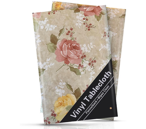lot 4682 image: Heavy Duty Flannel Backed Rose Floral Print PEVA Vinyl Tablecloth, 60 x 84 Inch Rectangle, Waterproof Wipeable Spill Proof Table Cover, Stain Resistant - Retail $0