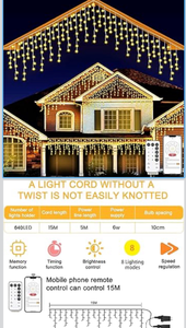 lot 4697 image: SOSHOT Christmas String Lights Outdoor - 49Ft15M 640 LED 8 Modes with Remote Control and App Waterproof Christmas Lights for Patio Yard Garden Wedding Party-Warm White - Retail $0