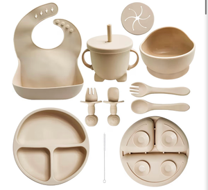 lot 4708 image: HippoBaby 6 Piece Silicone Suction BabyToddler Bowl Set with 2 Bowls, 2 Spoons, 2 Forks, Safe Food Grade Silicone, Soft on Gums, Stylish Colors (4, AutumnMint), Small, SB06MA - Retail $0