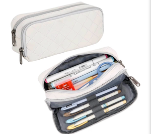 lot 4720 image: Della Gao Pencil Case Large Capacity Pencil Pouch Soft Quilted Pen Bag Office Stationery Organizer Sturdy Pencil Bag for Men Women - Beige - Retail $0