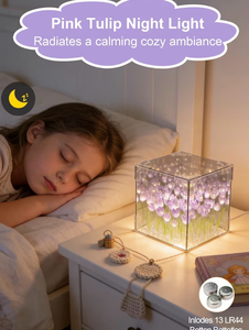 lot 4721 image: DIY Tulips Cube Mirror Lamp,Finished Tulip Night Light,Handmade Tulip Flower Magic Lights,Bedroom Living Room Desktop Decor for Mom,Girl,Couple,Friend Birthday Gift(Includes 13 LR44 Button Batteries) - Retail $0