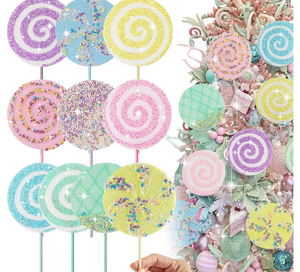 lot 4722 image: Soulchen 20 Pcs Large Pastel Candy Christmas Decorations Bulk 3D Peppermint Lollipop Photo Prop 11.8 Inch Candy Cane Tree Picks for Xmas Tree Hollow Board Indoor Christmas Holiday Vase Wall Decor - Retail $0