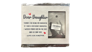 lot 4735 image: QZJ Daughter Picture Frame Gifts, Daughter Gifts from Mom Dad, Daughter Birthday Gifts Ideas, to Daughter Wood Picture Frame, 4 x 6 Inch Photo - Retail $0