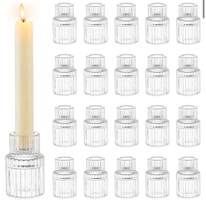 lot 4739 image: Romadedi Glass Candle Holder for Candlestick - 20 Pcs Clear Small Tapered Candle Holder Wedding Decor Table Centerpiece Bulk for Candle Sticks Christmas Party Living Room Dinner Advent - Retail $0