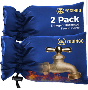 lot 4747 image: Outdoor Faucet Covers for Freeze Protection, 2 Pack 6.7 x 9.5 Blue Hose Bib Insulated Socks, Water Spigot Winter Protector - Retail $0