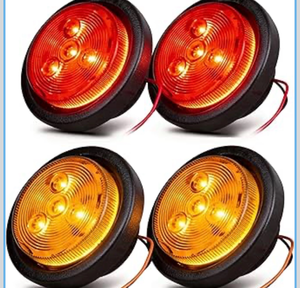 lot 4757 image: NEW SUN� Ultimate 4 Pack 2.5 LED Trailer Marker Lights, Amber & Red, Waterproof with Round Reflex Design, 4 Diodes, 12V Grommet & Wire for Bus, Boat, Truck, RV, Camper Trailers - Retail $0