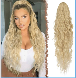 lot 4761 image: ESHFEN Ponytail Extensions - 26 inch Drawstring Long Curly Wavy Clip in Ponytails Synthetic Hair Piece Pony Tail Hairpieces for Women, Strawberry Blonde - Retail $0