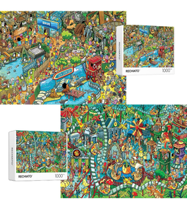 lot 4762 image: Jigsaw Puzzles for Adults, 2 Pack 1000 Pieces Ocean Park Dinosaur Park Puzzle, Cartoon Painting Challenging Puzzles for Family Activity Game Nights Gifts Fidget Stress Relief - Retail $0