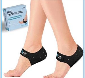 lot 4763 image: XWOLF Plantar Fasciitis Heel Protectors, Inserts Pads for Women Men, Plantar Fasciitis, Heels Spur Pain Relief, Achilles Tendonitis Dry Cracked Heel Support Cushion Black (Small W 5.5-7.5  M 6.5-8) - Retail $0