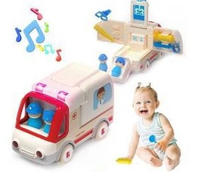 lot 13176 image: BELLOCHIDDO Wooden Toys Ambulance Car with Light & Sound Effects