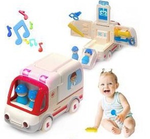 lot 13198 image: BELLOCHIDDO Wooden Toys Ambulance Car with Light & Sound Effects