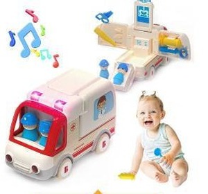 lot 13215 image: BELLOCHIDDO Wooden Toys Ambulance Car with Light & Sound Effects