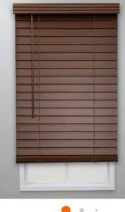 lot 13310 image: StyleWell Textured Dark Oak Cordless Room Darkening Faux Wood Blinds with 2 in. Slats - 52.75 in. W x 72 in. L