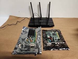 lot 55 image: TP-Link AC1750 Router with Computer Video Cards Bundle