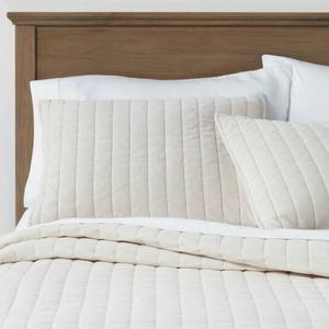 lot 1442 image: FullQueen Channel Stitch Velvet Quilt Cream - Threshold OEKO-TEX Certified, Cotton Backing, Year-Round Comfort - Retail $89