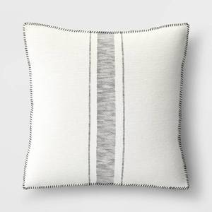 lot 1447 image: Oversized Placed Striped Square Throw Pillow Black - Threshold Cotton Weave, Indoor Decorative Accent, Zippered  - Retail $30