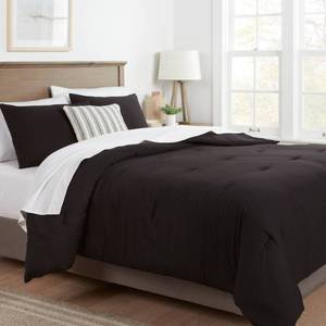 lot 1490 image: FullQueen Washed Cotton Sateen Comforter and Sham Set Black - Threshold OEKO-TEX Certified, Midweight Fabric, Zipper Closure - Retail $79
