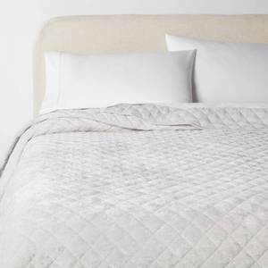 lot 1506 image: FullQueen Luxe Diamond Stitch Velvet Quilt Light Gray - Threshold OEKO-TEX Certified, Machine Washable, Year-Round Comfort - Retail $69