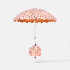 lot 1513 image: 6 Round Outdoor Patio Striped Beach Umbrella Orange - Room Essentials - Retail $40