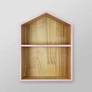 lot 1526 image: HAS A FEW SCUFF MARKSNatural House Kids Shelf Pink - Pillowfort Wooden House Shaped Wall Shelf with Mounting Hardware - Retail $30