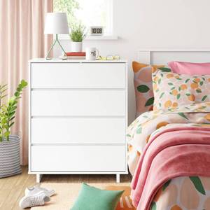 lot 1537 image: Modern 4 Drawer Dresser White - Room Essentials CORNER DAMAGE - Retail $200