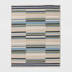 lot 1547 image: 5x7 Linen Striped Rectangular Woven Outdoor Area Rug Blue - Threshold - Retail $70