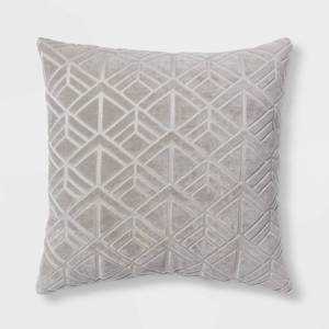 lot 1552 image: Euro Carved Velvet Jacquard Decorative Throw Pillow Gray - Threshold Indoor Square Cushion, Knife Edge, OEKO-TEX Certified - Retail $35