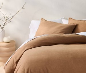 lot 1488 image: King Heavyweight Linen Blend Duvet Cover & Sham Set Warm Brown - Casaluna Rayon & Cotton, Zipper Closure, OEKO-TEX Certified - Retail $149