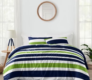 lot 1510 image: Sweet Jojo Designs Boy FullQueen Comforter Bedding Set Stripe Blue Green and White 3pc - Retail $100