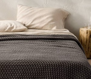 lot 1540 image: FullQueen Chunky Knit Bed Blanket Gray - Casaluna Acrylic, Sweater Knit, Machine Washable - Retail $70