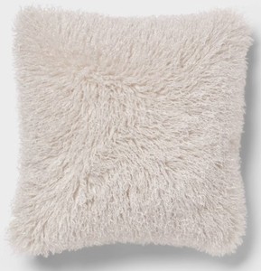 lot 1546 image: Euro Faux Mongolian Fur Decorative Throw Pillow Light Gray - Threshold Polyester, Indoor Square Cushion, OEKO-TEX Certified - Retail $40